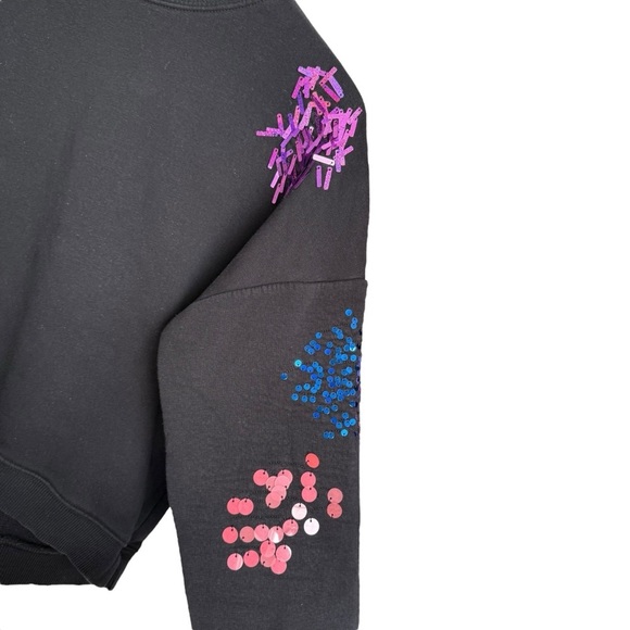 Justice Girls Black Crewneck Sweatshirt With Multicolor Sequin Detail Size 18/20 - Picture 6 of 7